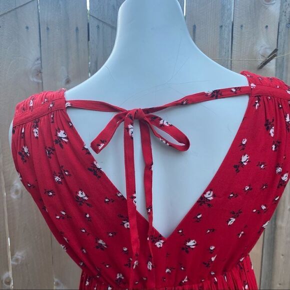 Madewell Magnolia XS Tie-back Floral Summer Dress Red - Picture 10 of 15